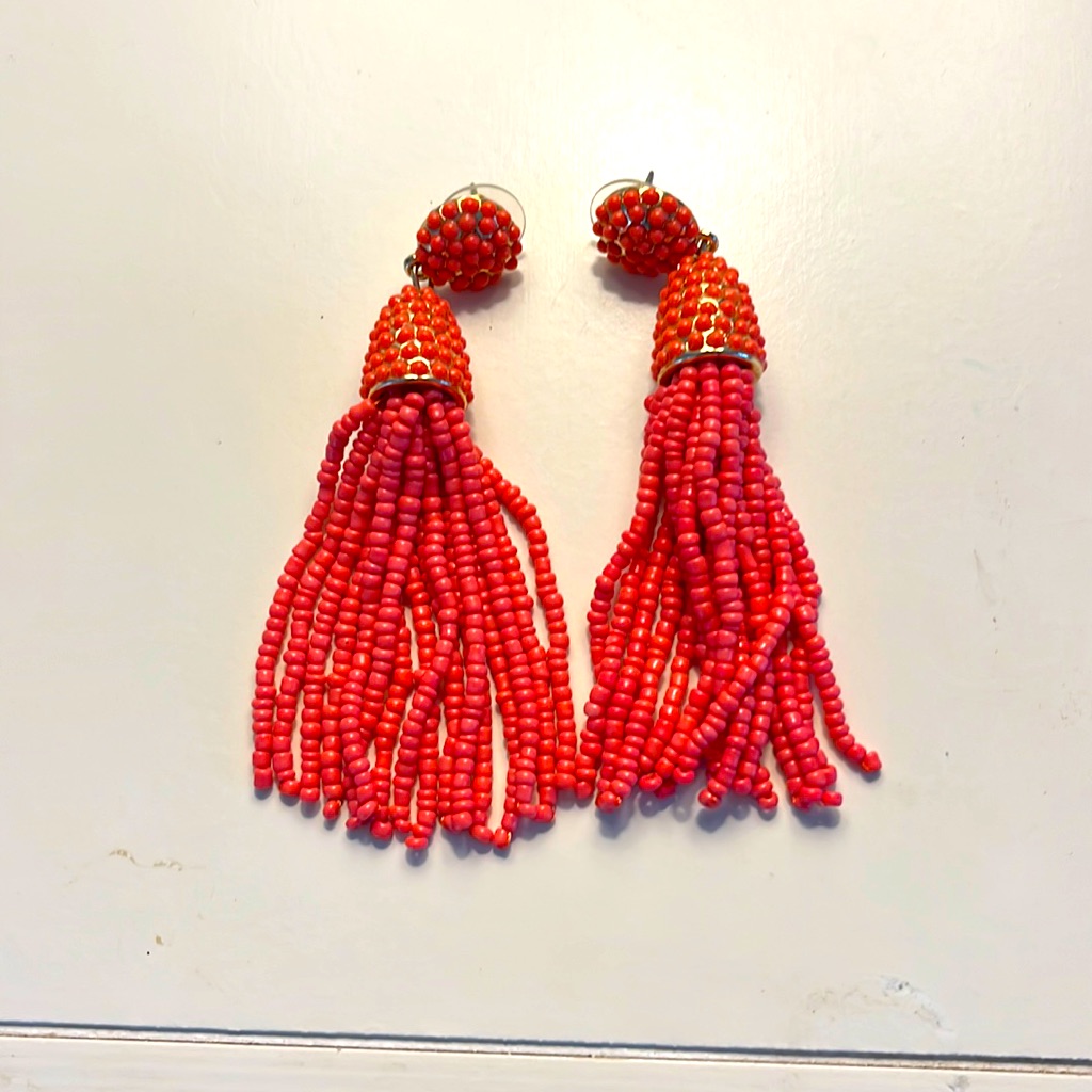Coral Tassel Beaded Earrings 16$
